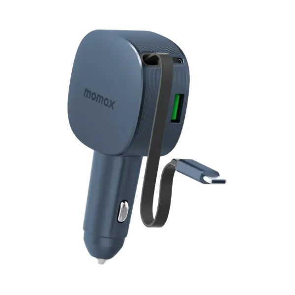 Momax UC19 1-Move⁺ 2-Port Car Charger With Built-In Retractable Cable 60W